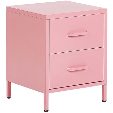 Nachttisch Rosa Metall mit 2 Schubladen und 2 Griffen Wohnzimmer Schlafzimmer Kinderzimmer Jugendzimmer Flur