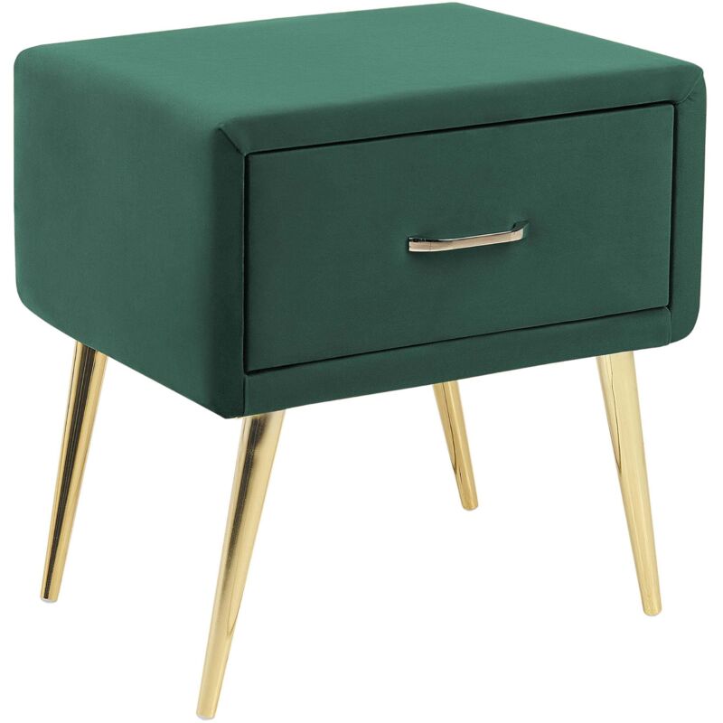 Beliani Nachttisch Grün Samt 38 X 46 X 49 Cm Mit Metallgestell Gold 1 Schublade Rechteckig Aufbewahrung Modern Glamourös Möbel Für Schlafzimmer Flur