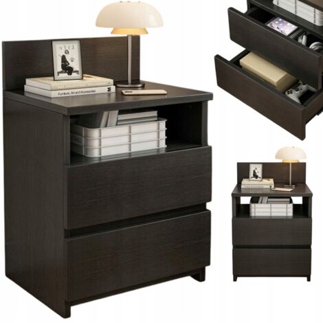 Nachttisch Schlafzimmerkommode 2 Schubladen schwarz Loft modern 40 cm