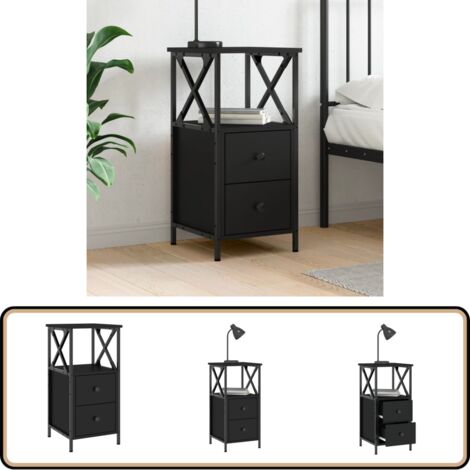 Nachttisch Schwarz 34x35,5x70 cm Holzwerkstoff - Nachttisch - Holznachtttisch - Schwarzer Nachttisch - Sideboard - Kommode