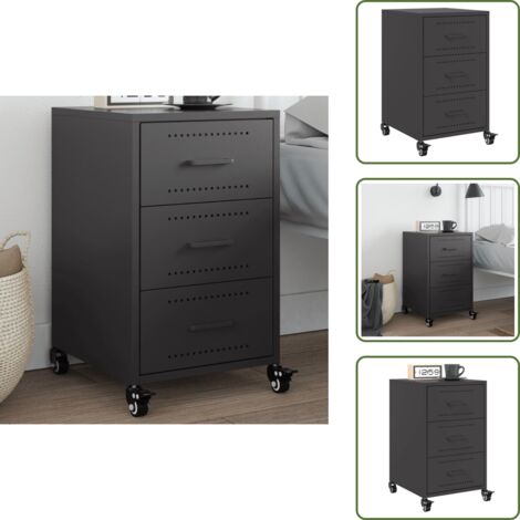 Nachttisch Schwarz 36x39x59 cm Stahl - Nachttisch - Nachttische - Schrank - Nachtschrank
