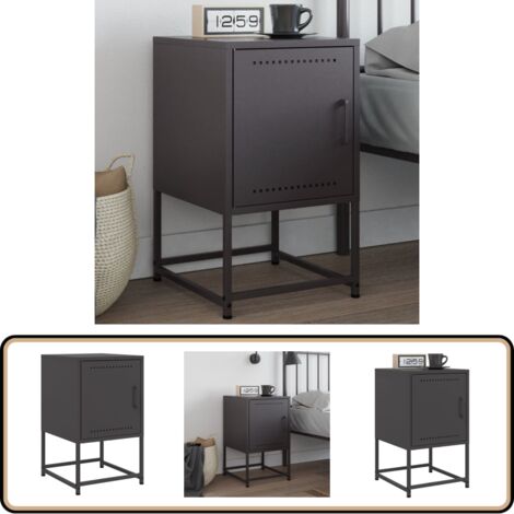 Nachttisch Schwarz 36x39x60,5 cm Stahl - Industrielles Design - Nachttisch - Beistelltisch - Schreibtisch - Metallgestell