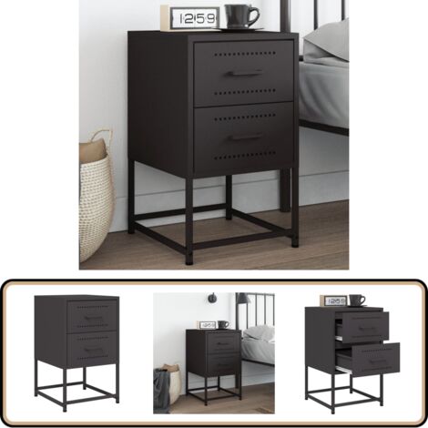Nachttisch Schwarz 36x39x60,5 cm Stahl - Industrielles Design - Nachttisch - Beistelltisch - Schreibtisch - Schubladen