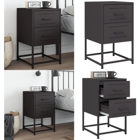 Nachttisch Schwarz 36x39x60,5 cm Stahl - Industrielles Design - Nachttisch - Beistelltisch - Schreibtisch - Schubladen - Home & Living