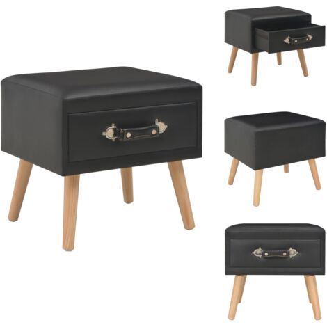 Nachttisch Schwarz 40x35x40 Kunstleder - Nachttisch - Schwarzer Nachttisch - Kommodeschubladen - Massivholz Möbel - Wohnzimmerschränke