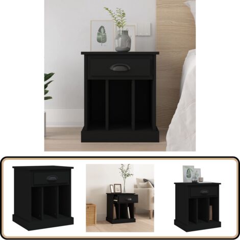 Nachttisch Schwarz 43x36x50 cm - Nachttisch - Wohnzimmer - Beistelltisch - Holzwerkstoff - Schwarz
