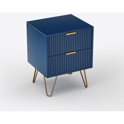 Nachttisch - TANANT - Modern - 2 Schubladen - Metallfüße - Blau - 35.5x40x50 cm