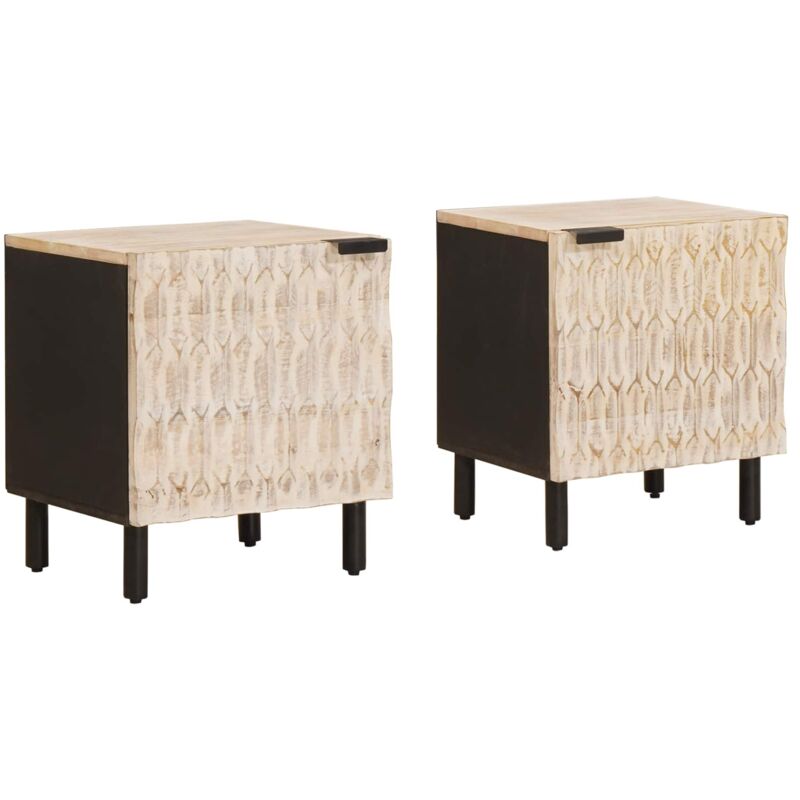 Nachttisch 2 Pcs Weiß 40 X 33 X 46 Cm Massivholz Mango Vidaxl