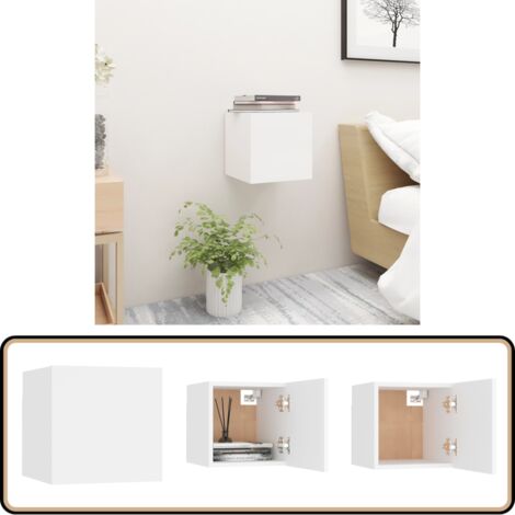 Nachttisch Weiß 30,5x30x30 cm Holzwerkstoff - Nachttisch - Weißer Nachttisch - Wohnzimmer Dekoration - Wandbefestigter Nachttisch - Kommode