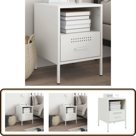 Nachttisch Weiß 36x39x50,5 cm Stahl - Industriestyl - Nachttisch - Schreibtisch - Regal - Sideboard