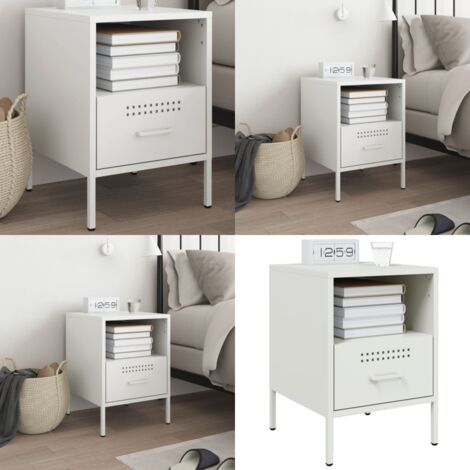 Nachttisch Weiß 36x39x50,5 cm Stahl - Industriestyl - Nachttisch - Schreibtisch - Regal - Sideboard - Home & Living