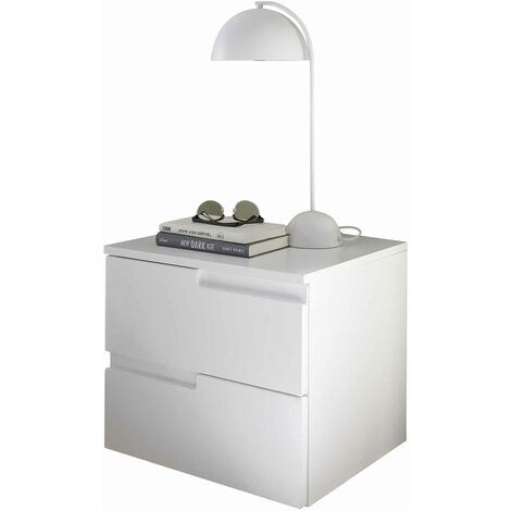 Nachttisch weiß hochglanz 46 x 42 cm 2 Schubladen - SPICE - Die Möbelfundgrube