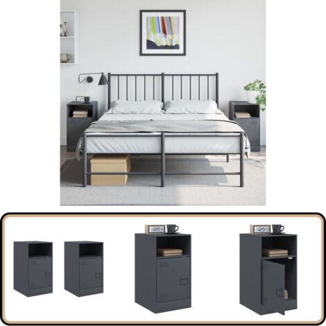 Nachttische 2 Stk. Anthrazit 34,5x39x62 cm Stahl - Nachttisch - Schlafzimmermöbel - Wohnzimmermöbel - Sideboard - Kommode