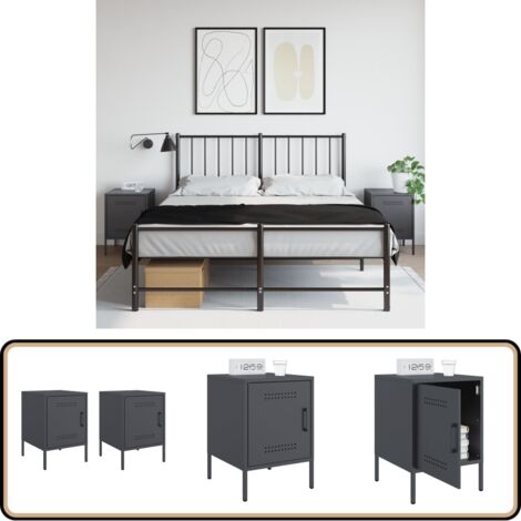 Nachttische 2 Stk. Anthrazit 36x39x50,5 cm Stahl - Industrieller Nachttisch - Metall Nachttisch - Schreibtischlampe - Sideboard - Wohnzimmerstil