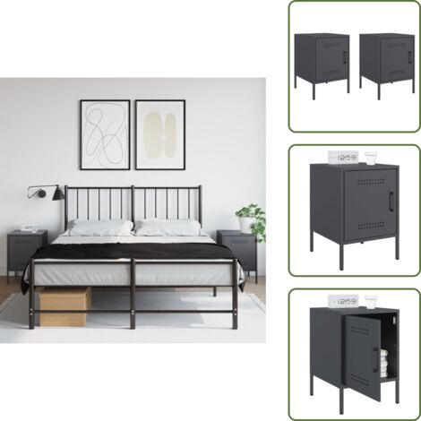 Nachttische 2 Stk. Anthrazit 36x39x50,5 cm Stahl - Industrieller Nachttisch - Metall Nachttisch - Schreibtischlampe - Sideboard - Wohnzimmerstil