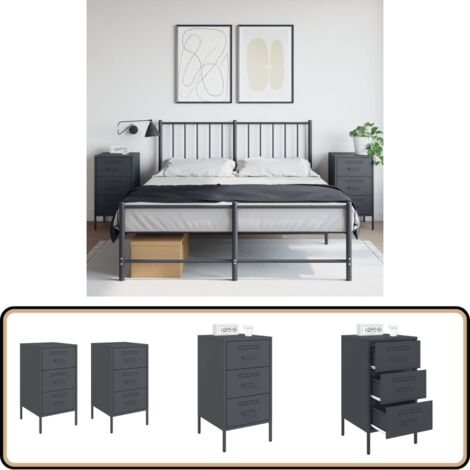 Nachttische 2 Stk. Anthrazit 36x39x68 cm Stahl - Industrielles Design - Nachttisch - Schreibtischlampe - Wohnzimmerschmuck - Sideboard
