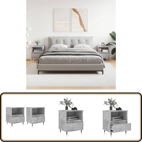 Nachttische 2 Stk. Betongrau 40x35x50 cm Holzwerkstoff - Beton Grau - Nachttisch - Wohnzimmerdeko - Holzwerkstoff - Metallgestell