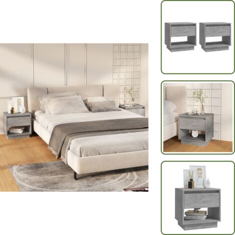 Nachttische 2 Stk. Betongrau 45x34x44 cm Holzwerkstoff - Beton Tisch - Grau Nachttisch - Wohnzimmer Deko - Holzwerkstoff Möbel - Schrank Mit Schubladen