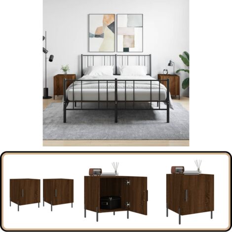 Nachttische 2 Stk. Braun Eichen-Optik 40x40x50 cm Holzwerkstoff - Holznachtschränke - Nachttische Set - Wohnzimmermöbel - Eiche Look - Schlafzimmerdeko