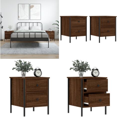Nachttische 2 Stk. Braun Eichen-Optik 40x42x50 cm Holzwerkstoff - Industrieller Nachttisch - Holzwerkstoff Nachttisch - Eiche Optik Nachttisch - Wohnzimmer Tisch - Schlafzimmer Tisch - Home & Living