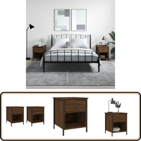 Nachttische 2 Stk. Braun Eichen-Optik 40x42x50 cm Holzwerkstoff - Nachttische - Holzwerkstoff - Eiche Optik - Braun - Wohnzimmer