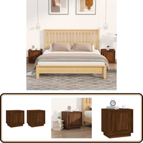 Nachttische 2 Stk. Braun Eichen-Optik 44x35x45 cm Holzwerkstoff - Nachttische - Holzwerkstoff Möbel - Eiche Optik - Wohnraum Dekoration - Beistelltisch