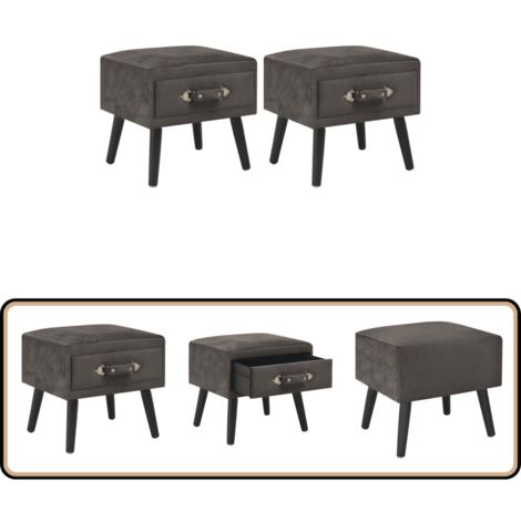 Nachttische 2 Stk. Grau 40 x 35 x 40 cm Samt - Nachttisch - Grau - Samt - Massivholz - Kommode