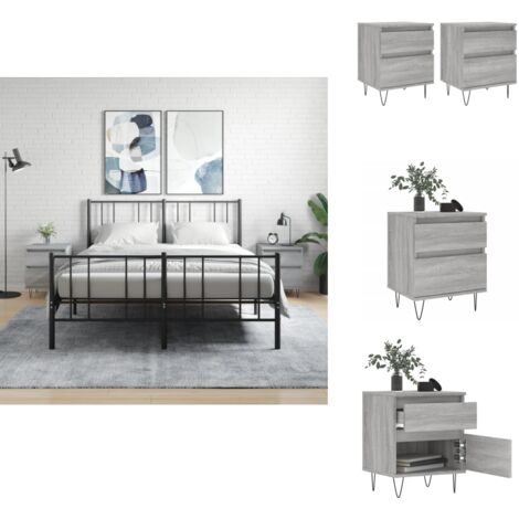 Nachttische 2 Stk. Grau Sonoma 40x35x50 cm Holzwerkstoff - Nachttisch - Beistelltisch - Wohnzimmermöbel - Schlafzimmerschränke - Grau