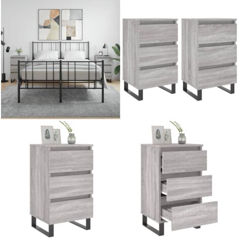 Nachttische 2 Stk. Grau Sonoma 40x35x69 cm Holzwerkstoff - Nachttisch - Grau - Wohnzimmer Dekoration - Beistelltisch - Kommode - Home & Living