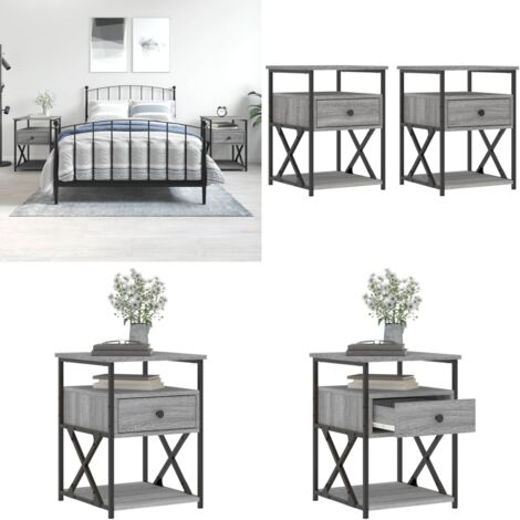 Nachttische 2 Stk. Grau Sonoma 40x42x55 cm Holzwerkstoff - Nachttisch - Grau - Holzmöbel - Schlafzimmermöbel - Kommode - Home & Living
