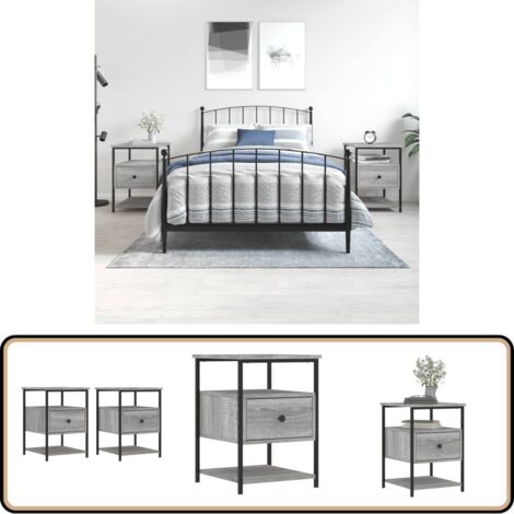 Nachttische 2 Stk. Grau Sonoma 40x42x56 cm Holzwerkstoff - Nachttisch - Kommode - Grau - Holzmöbel - Schlafzimmermöbel