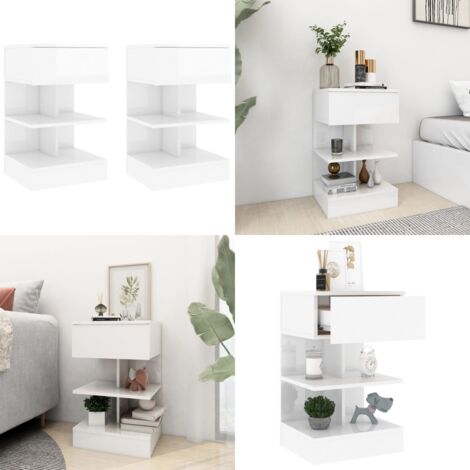 Nachttische 2 Stk. Hochglanz-Weiß 40x35x65 cm - Nachttisch - Wohnzimmer Dekoration - Holzwerkstoff Möbel - Weißes Möbelstück - Kommode - Home & Living
