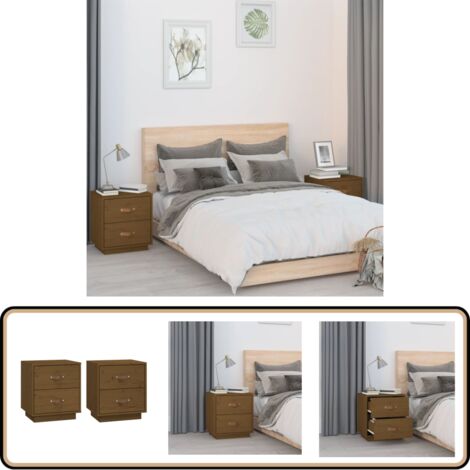 Nachttische 2 Stk. Honigbraun 40x34x45 cm Massivholz Kiefer - Nachttische - Holzmöbel - Kiefernholz - Wohnzimmermöbel - Schlafzimmermöbel