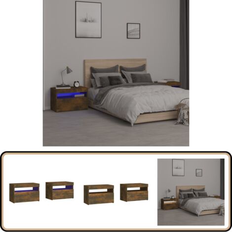 Nachttische 2 Stk. mit LED-Leuchten Räuchereiche 60x35x40 cm - Nachttisch - Wohnzimmer - Möbel - Holzmöbel - Holzwerkstoff
