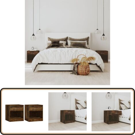 Nachttische 2 Stk. mit Schublade Räuchereiche - Nachtschränke - Holznachtschränkchen - Nachttische Set - Wohnzimmer Möbel - Schlafzimmereinrichtung