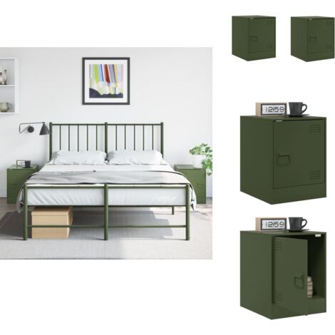 Nachttische 2 Stk. Olivgrün 34,5x39x44 cm Stahl - Nachttisch - Wohnzimmer Dekoration - Schlafzimmer Möbel - Stahlschrank - Kommoden