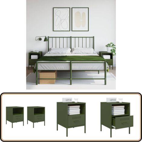 Nachttische 2 Stk. Olivgrün 36x39x50,5 cm Stahl - Industrielles Design - Nachttisch - Schreibtischlampe - Wohnzimmerstil - Sideboard