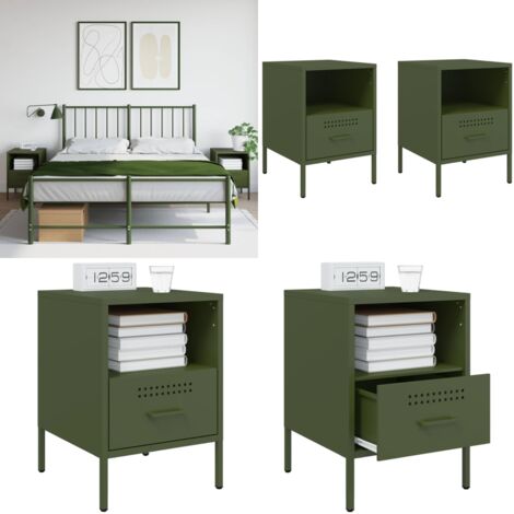 Nachttische 2 Stk. Olivgrün 36x39x50,5 cm Stahl - Industrielles Design - Nachttisch - Schreibtischlampe - Wohnzimmerstil - Sideboard - Home & Living