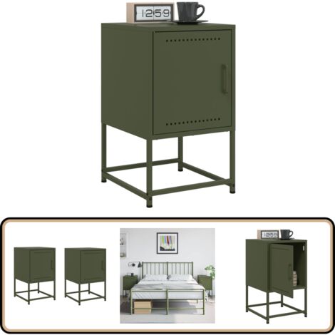 Nachttische 2 Stk. Olivgrün 36x39x60,5 cm Stahl - Industrieller Nachttisch - Schreibtischlampe - Nachttisch Grün - Metall Nachttisch - Sideboard