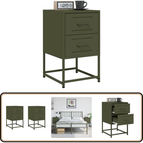 Nachttische 2 Stk. Olivgrün 36x39x60,5 cm Stahl - Industrieller Nachttisch - Schreibtischlampe - Sideboard - Wohnzimmerstil - Metallschrank