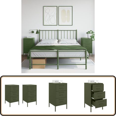Nachttische 2 Stk. Olivgrün 36x39x68 cm Stahl - Industriel Stil - Nachttisch - Schreibtischlampe - Wohnzimmerschmuck - Regal