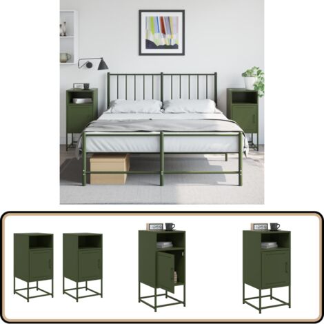 Nachttische 2 Stk. Olivgrün 36x39x78 cm Stahl - Industrieller Nachttisch - Schreibtischlampe - Nachttisch Grün - Metall Nachttisch - Sideboard