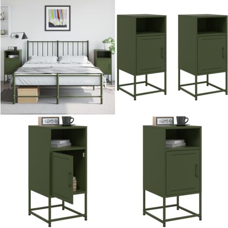 Nachttische 2 Stk. Olivgrün 36x39x78 cm Stahl - Industrieller Nachttisch - Schreibtischlampe - Nachttisch Grün - Metall Nachttisch - Sideboard - Home & Living