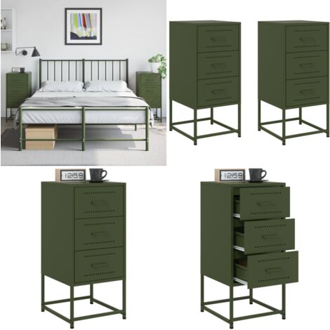 Nachttische 2 Stk. Olivgrün 36x39x78 cm Stahl - Industrieller Nachttisch - Schreibtischlampe - Nachttisch Grün - Metall Nachttisch - Sideboard - Home & Living