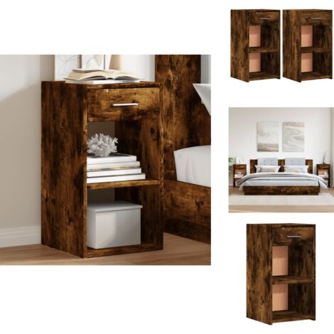 Nachttische 2 Stk. Räuchereiche 35x34x65 cm Holzwerkstoff - Nachttisch - Holzwerkstoff - Rauchereiche - Wohnraum - Schlafzimmer