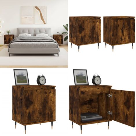 Nachttische 2 Stk. Räuchereiche 40x30x50 cm Holzwerkstoff - Holznachtschränke - Schlafzimmermöbel - Nachttische Set - Wohnzimmer Dekoration - Beistelltisch - Home & Living