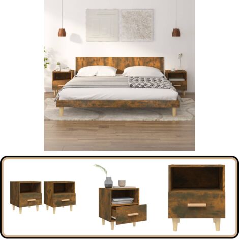 Nachttische 2 Stk. Räuchereiche 40x35x47 cm - Nachttische - Holznachtschränke - Wohnzimmerdeko - Möbel - Skandinavisches Design