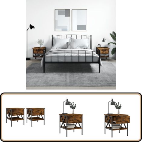 Nachttische 2 Stk. Räuchereiche 40x42x45 cm Holzwerkstoff - Industrieller Nachttisch - Holzwerkstoff Nachttisch - Nachttisch Set - Wohnzimmer Möbel - Beistelltisch