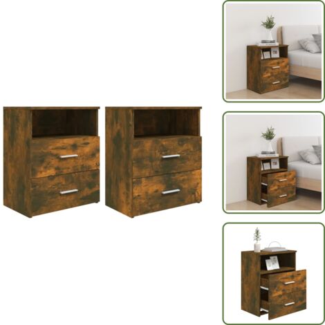 Nachttische 2 Stk. Räuchereiche 50x32x60 cm - Nachttische - Holzwerkstoff Möbel - Wohnzimmermöbel - Schlafzimmereinrichtung - Sideboard