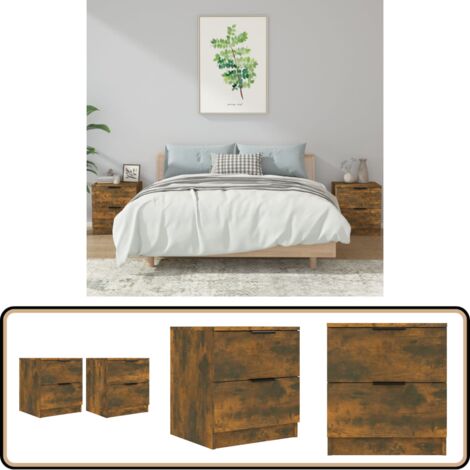 Nachttische 2 Stk. Räuchereiche Holzwerkstoff - Nachttisch - Holzwerkstoff - Wohnzimmer Dekoration - Schlafzimmereinrichtung - Möbel